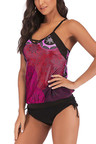 Plus Size Printed Drawstring Side Tankini Set