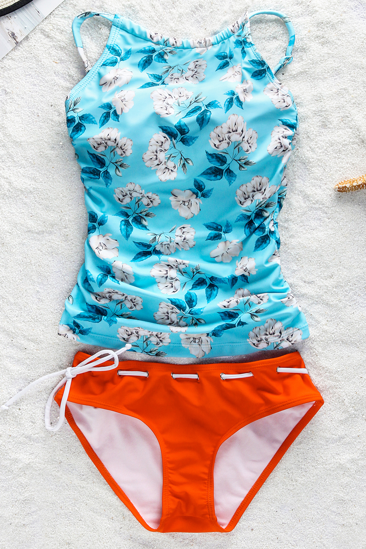 Blue Dream Flower Print Tankini Set