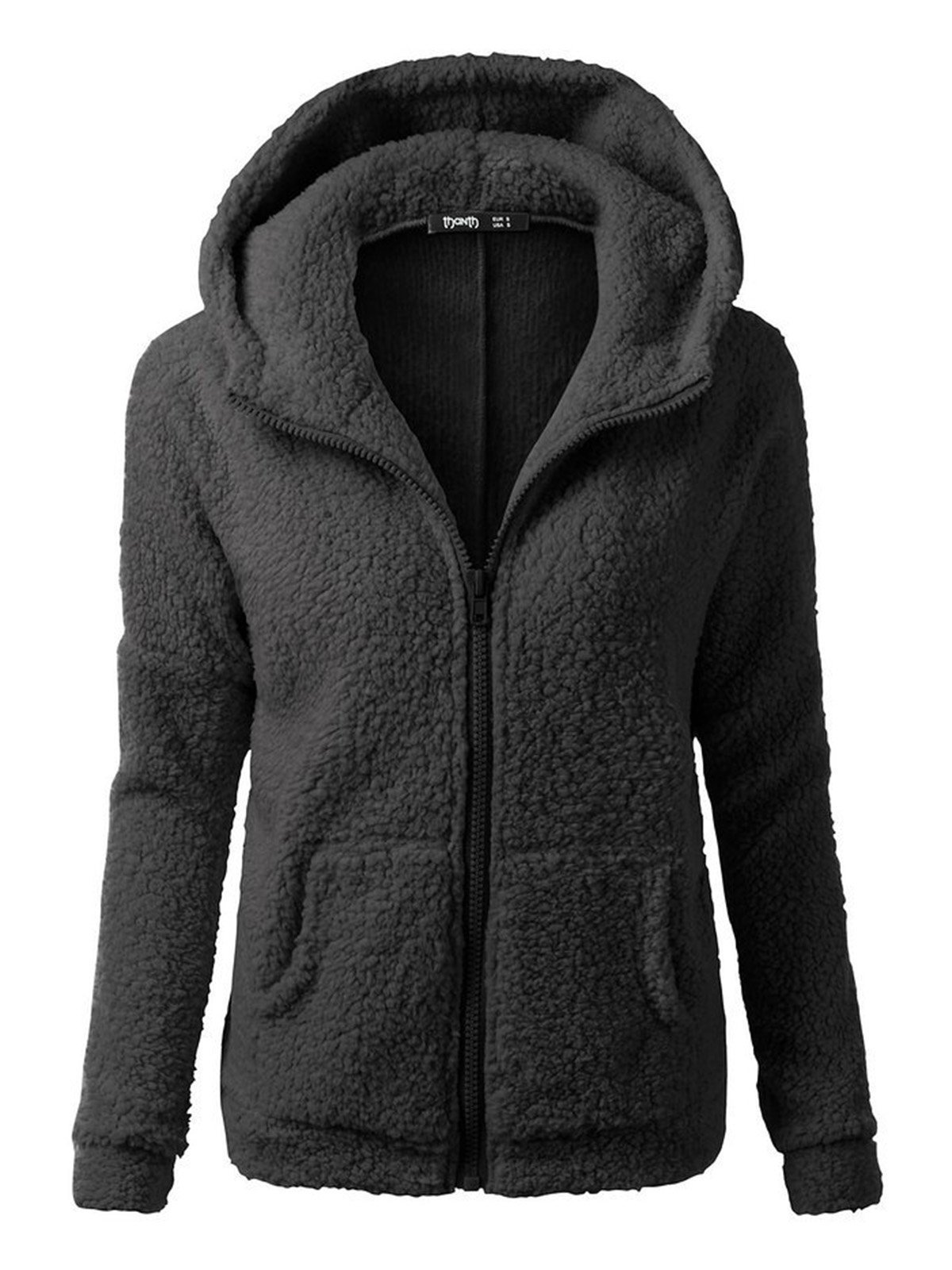 Casual Fleece Zipper Solid Hooded Coats
