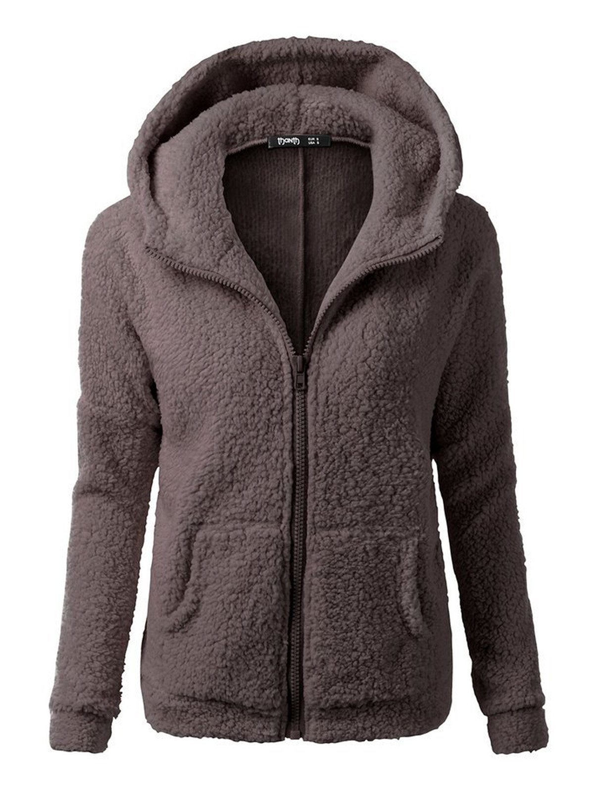Casual Fleece Zipper Solid Hooded Coats
