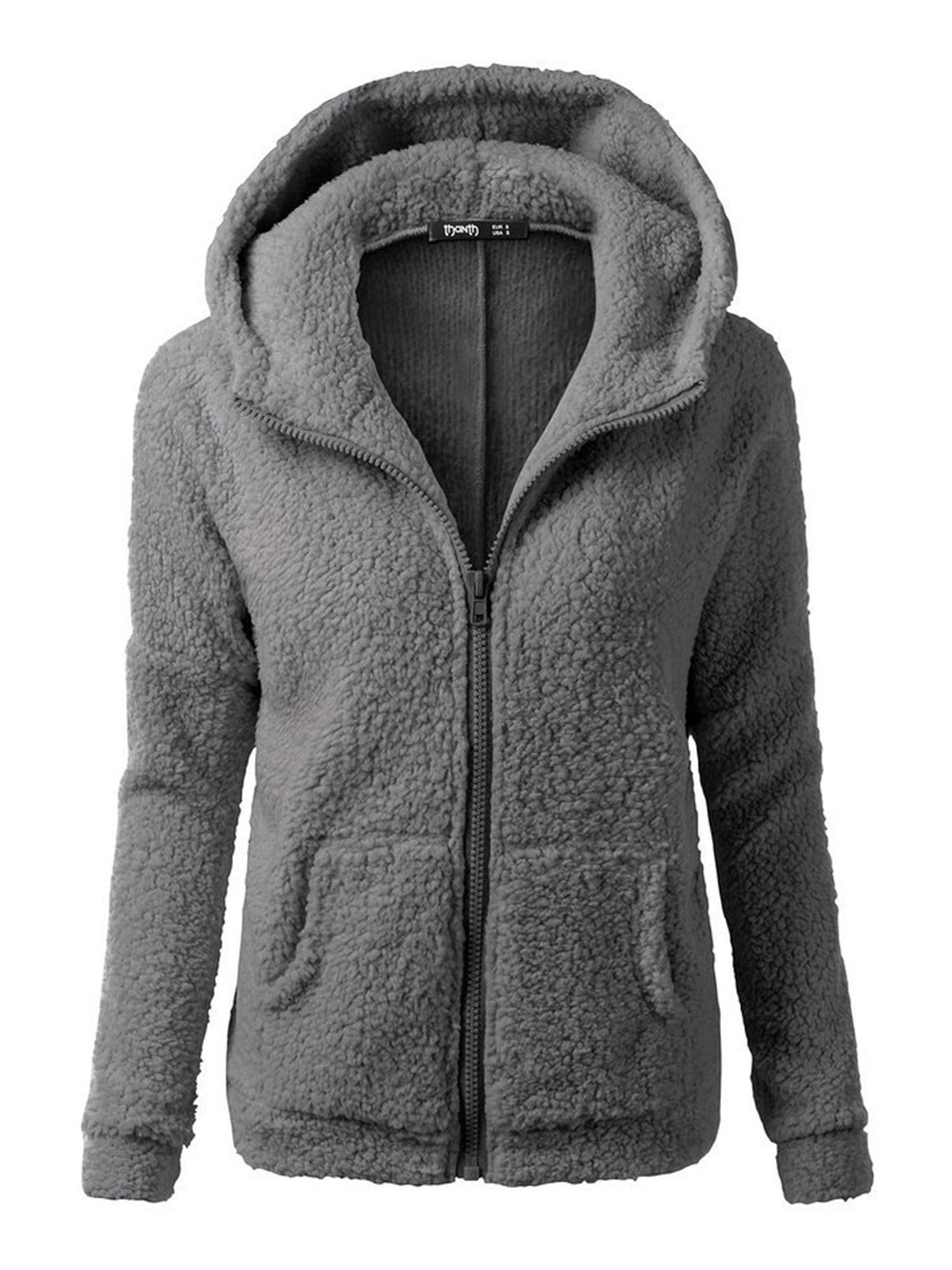 Casual Fleece Zipper Solid Hooded Coats
