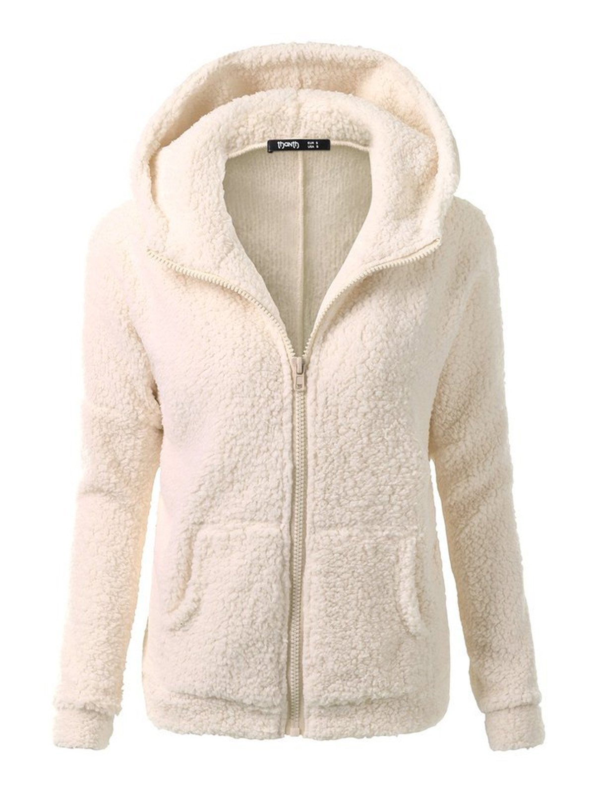 Casual Fleece Zipper Solid Hooded Coats
