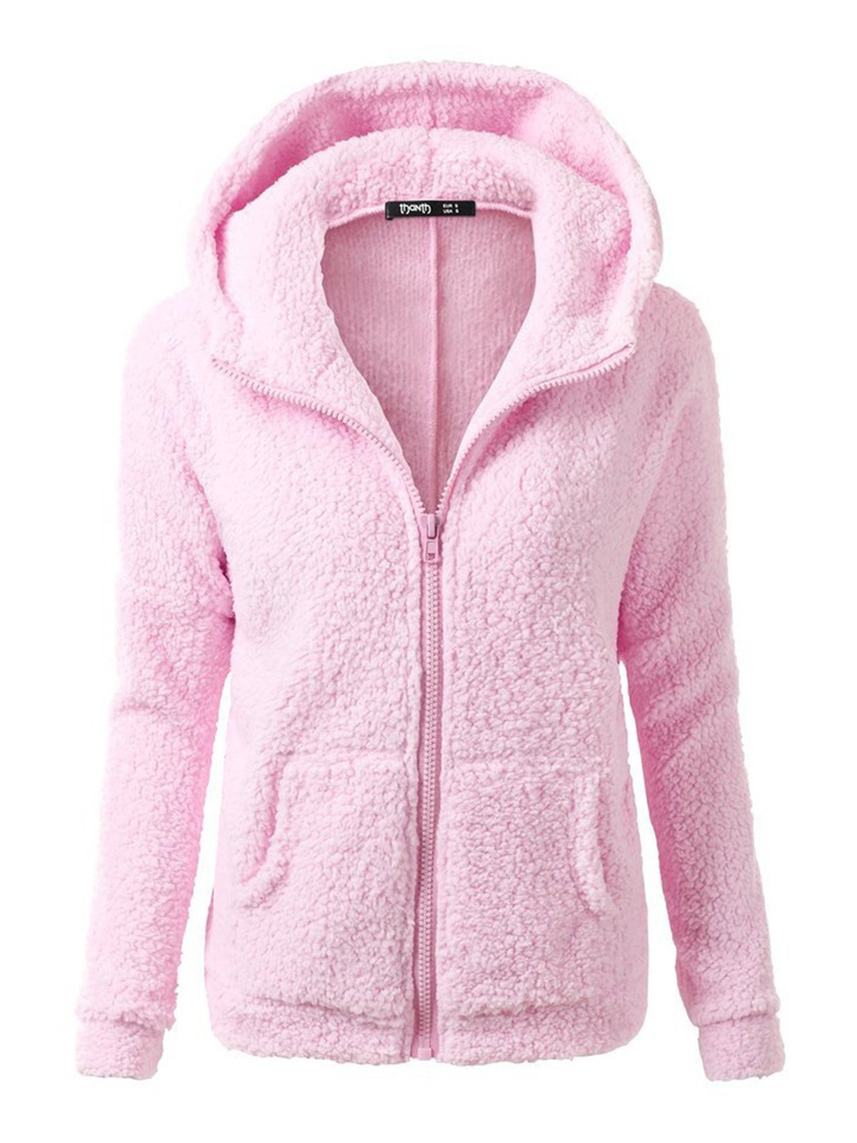 Casual Fleece Zipper Solid Hooded Coats