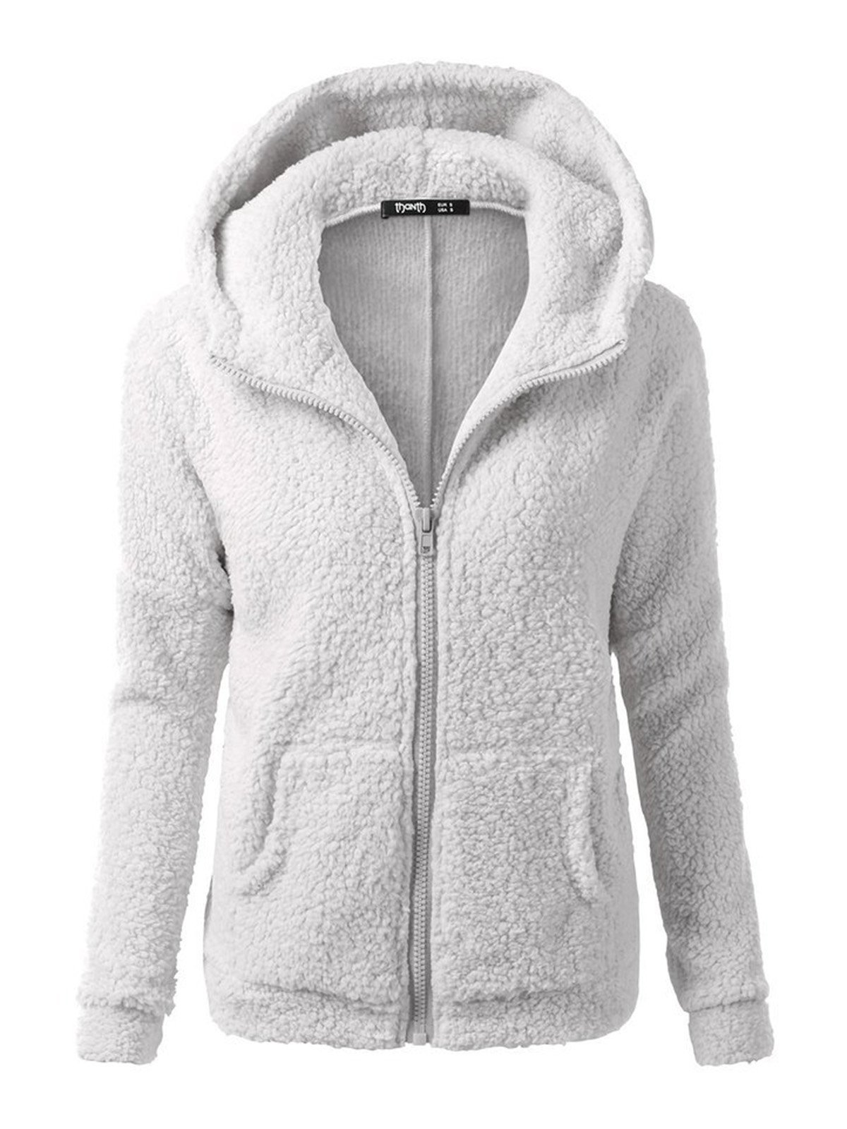 Casual Fleece Zipper Solid Hooded Coats