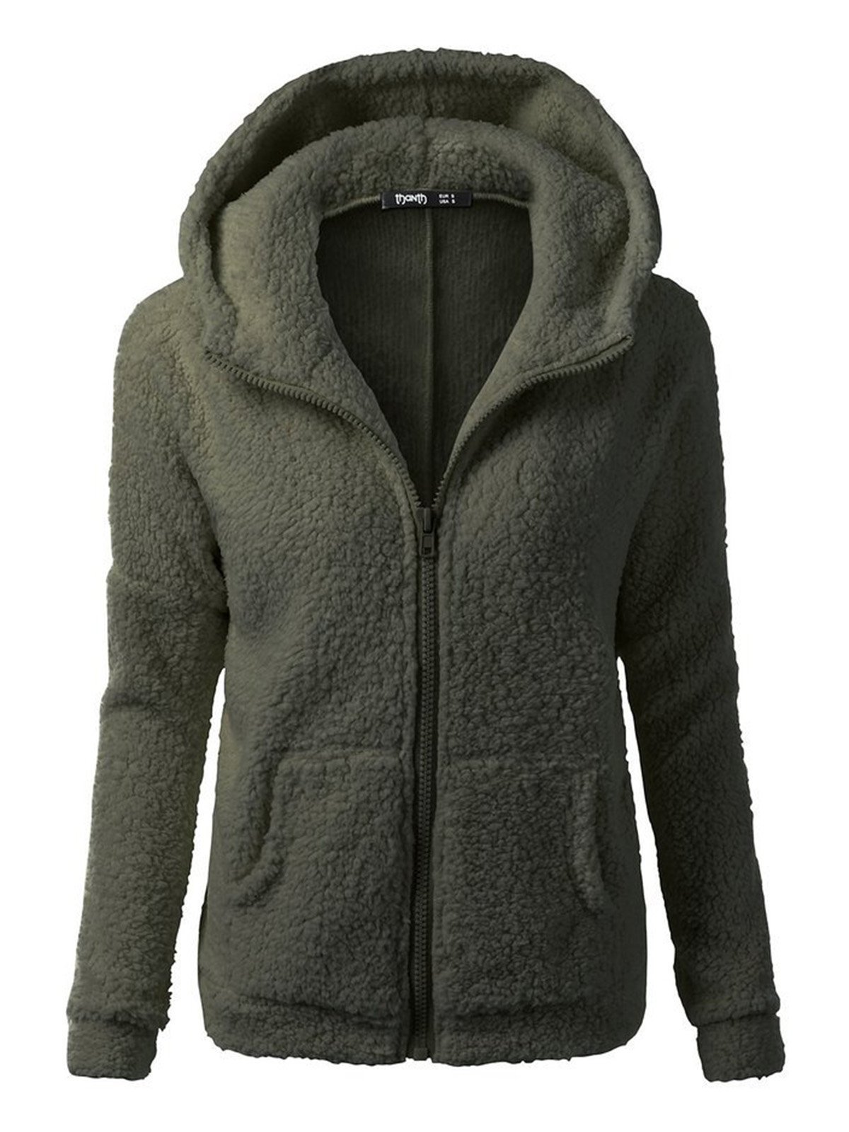 Casual Fleece Zipper Solid Hooded Coats