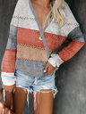 New Autumn/Winter New Loose Color Matching Striped V-neck Sweater