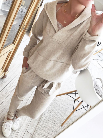 Hoodie Knitted Two Pieces Sets Suits