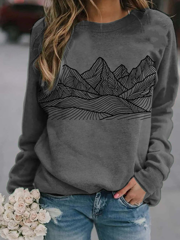 mountain printed crew neck casual sweatshirt