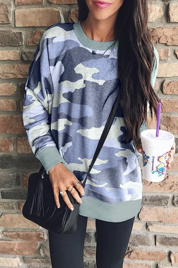 5XL plus size ladies fashion casual camouflage printed long-sleeved round neck sweater autumn sweater women Streetwear Tops