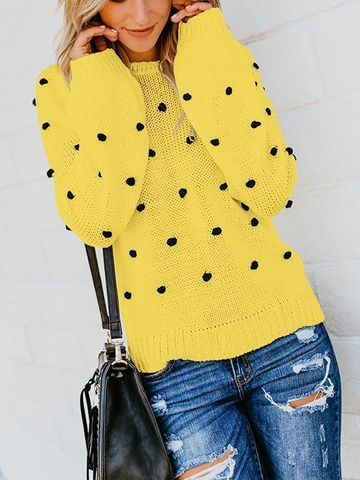 Pom-Pom Trim Polka Dots Pullover Sweater