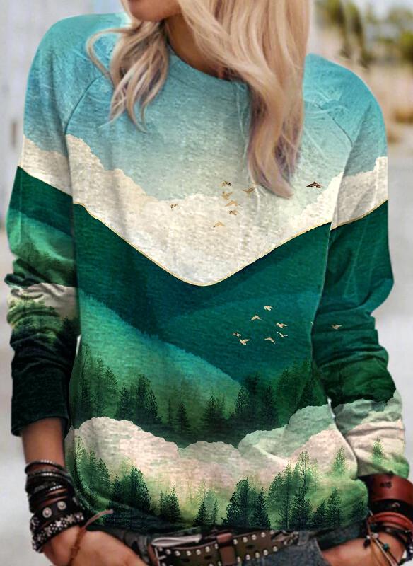 IVERIRMIN Womens Landscape Shirt Treetop Scenery Mountain Print Sweatshirt for Women Long Sleeve 