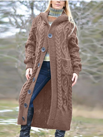 Plus Size Solid Color Pocket Sweater Coat