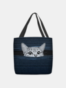 Women Felt Cat Stripe Pattern Printing Handbag Shoulder Bag Tote