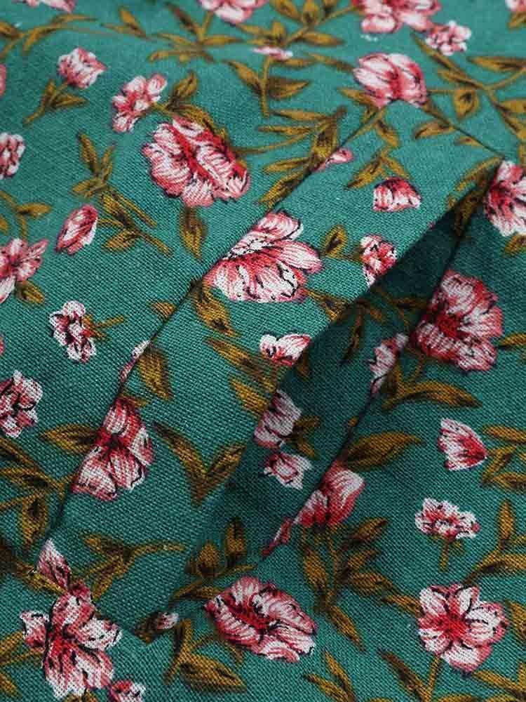 Floral Printed Hooded Long Sleeve Fleece Coat