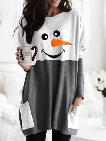 Cozy Christmas Snowman Face Long Shirt