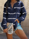 Striped Printed V-neck Buttoned Long-sleeved T-shirt