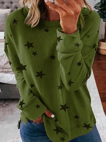 Fall Star Print Patchwork Fashion Long Sleeve Tops