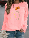 Cat and Sunflower Print Crew Neck Sweatshirt