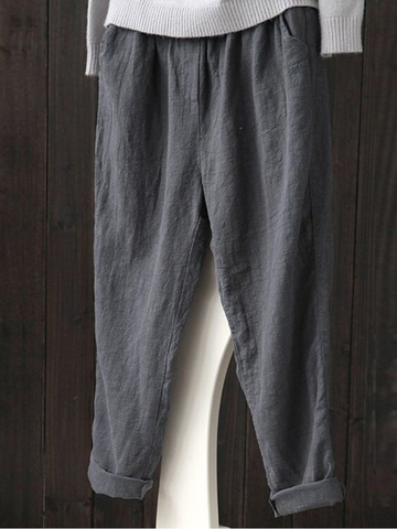 Natural linen casual trousers