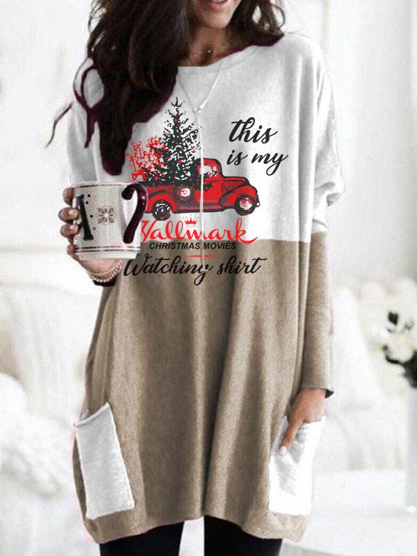 Women's Christmas Hallmark stitching pocket knit top