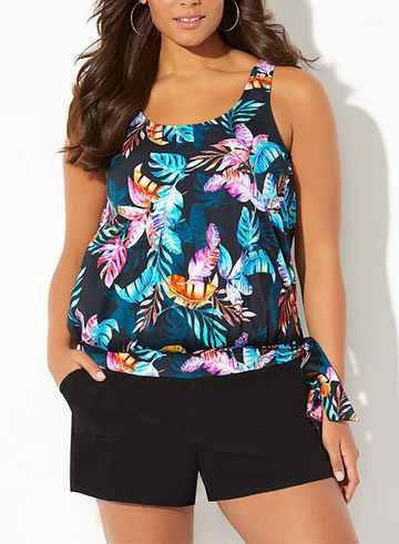 Barbados Side Tie Blouson Tankini With Cargo Short