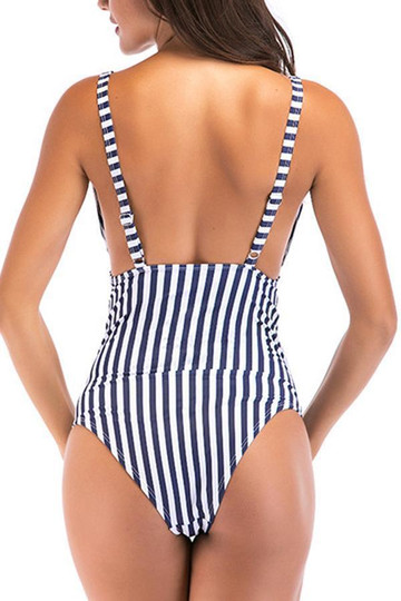 KNOT FRONT STRIPE ONE-PIECE SWIMSUIT