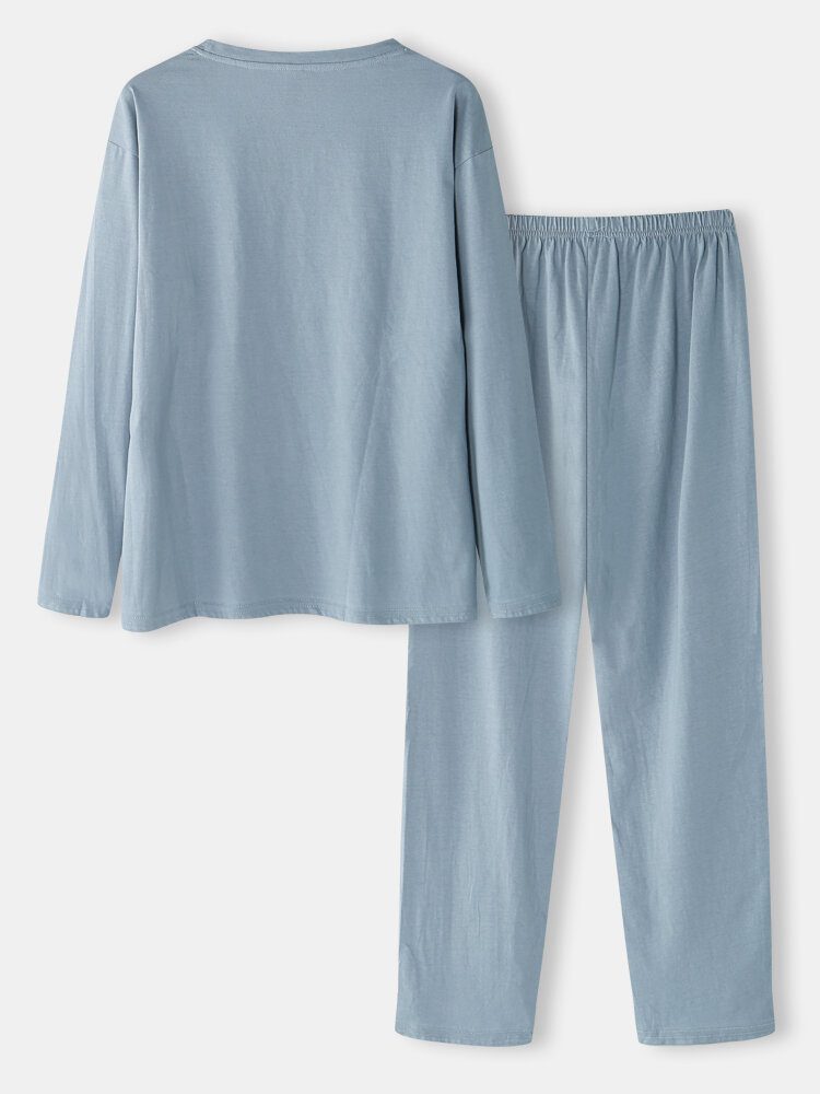 Women 100% Cotton Cute Cartoon Cats Print Long Sleeve Loose Two-Piece Home Pajamas Set