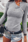 Oblique Shoulder Irregular Button Knitted T-Shirt