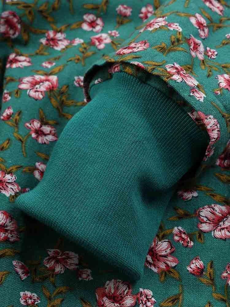 Floral Printed Hooded Long Sleeve Fleece Coat