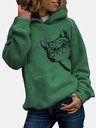 Cat Print Long Sleeve Pocket Casual Hoodie For Women