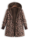 Floral Printed Hooded Long Sleeve Fleece Coat