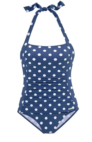 GATHERED POLKA DOT ONE-PIECE