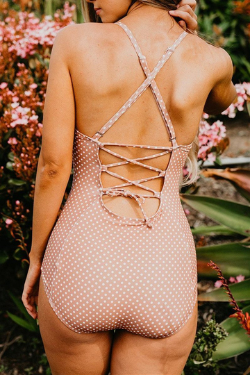 LACED UP ONE PIECE IN MOCHA DOT