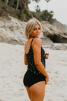 FRONT BLOUSON TANKINI IN BLACK ITSY DAISY