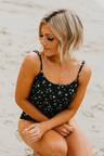 FRONT BLOUSON TANKINI IN BLACK ITSY DAISY