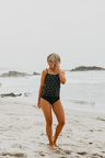 Front Blouson Tankini In Black Itsy Daisy