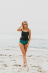 PEPLUM TANKINI SWIM SUIT IN BLACK ITSY DAISY