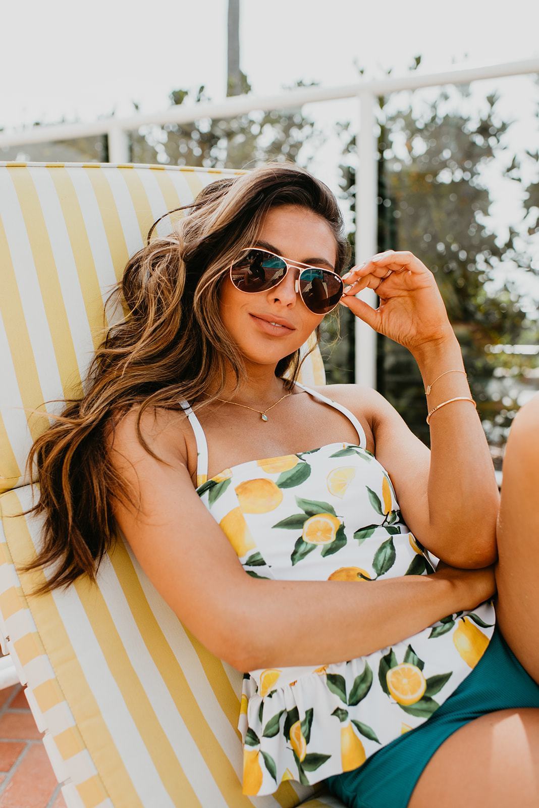 PEPLUM TANKINI SET IN LEMON LUSH