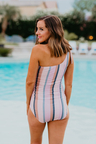 Ruched One Shoulder One Piece Swimsuit In Mauve Stripe