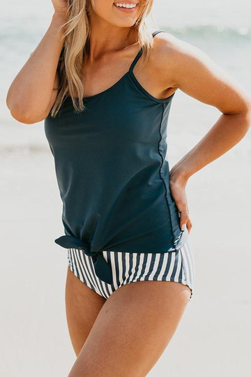 TIE FRONT BLOUSON TANKINI SET SWIMSUIT