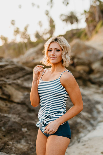 TIE FRONT BLOUSON TANKINI SET IN SEASIDE STRIPE