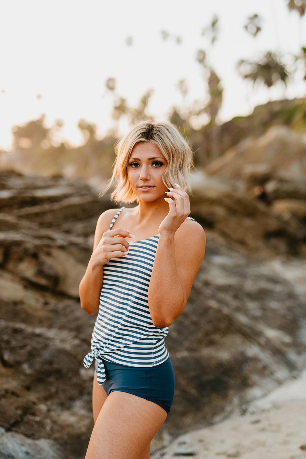 TIE FRONT BLOUSON TANKINI SET IN SEASIDE STRIPE