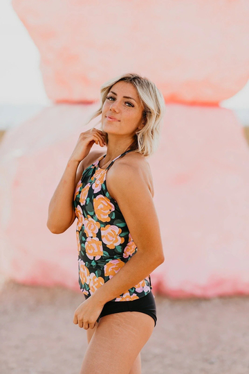 THE LACED UP TANKINI IN MANGO PAINTED FLORAL