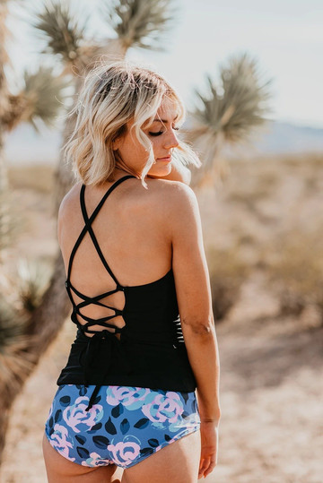 THE LACED UP TANKINI IN BLACK
