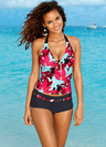 Black Palm Print Boyleg Tankini Set