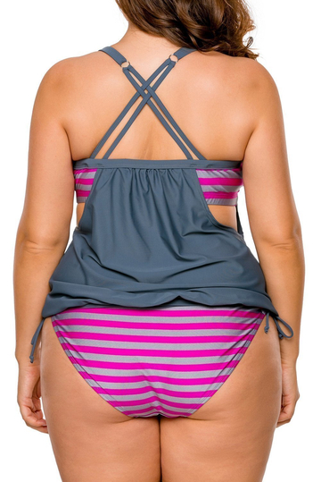 Layered-Style Cross Back Tankini with Triangular Briefs