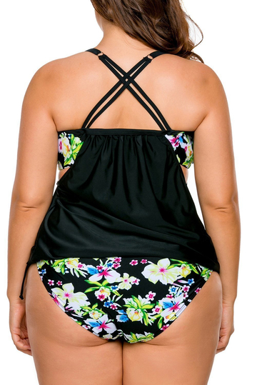 Layered-Style Cross Back Tankini with Triangular Briefs