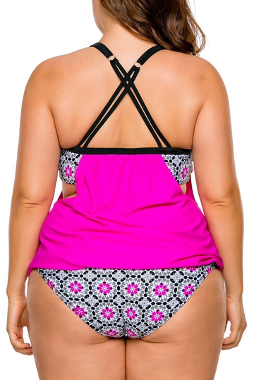 Layered-Style Cross Back Tankini with Triangular Briefs