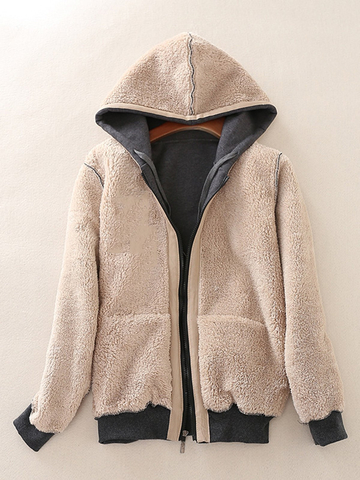 Long Sleeve Zipper Casual Hooded Women Warm Coat