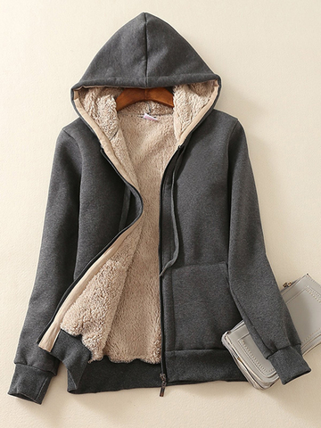 Long Sleeve Zipper Casual Hooded Women Warm Coat